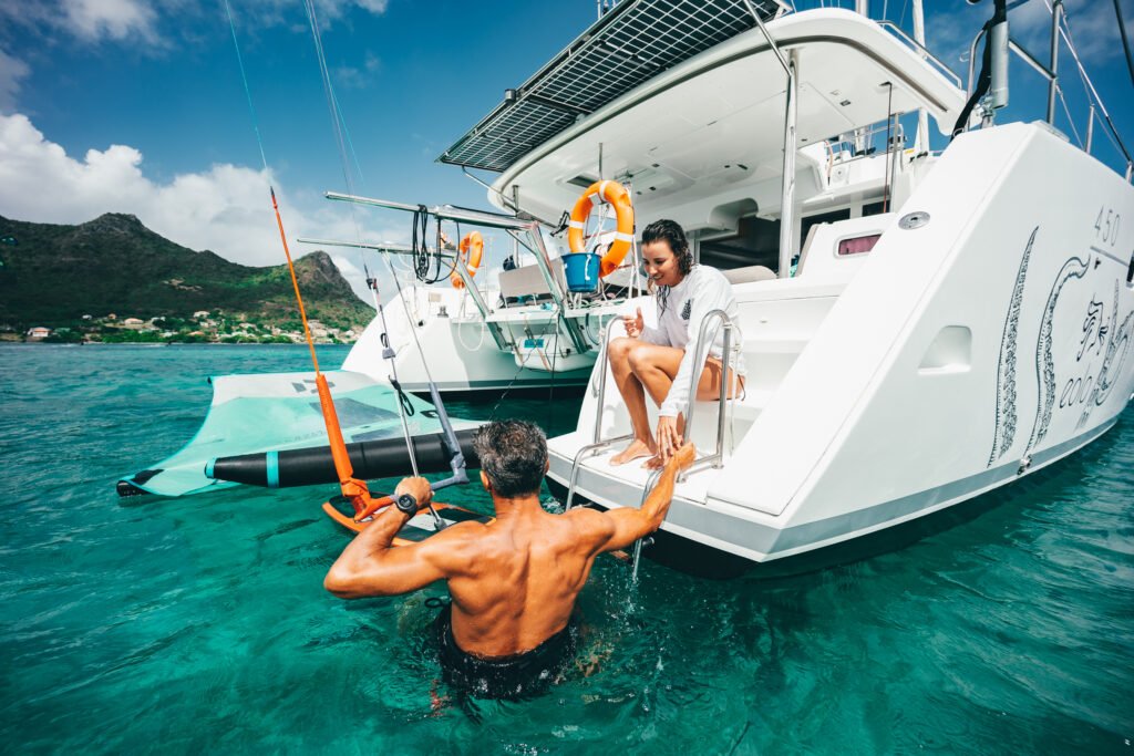 Launching the Kite from the Sailingboat in the Caribbean
